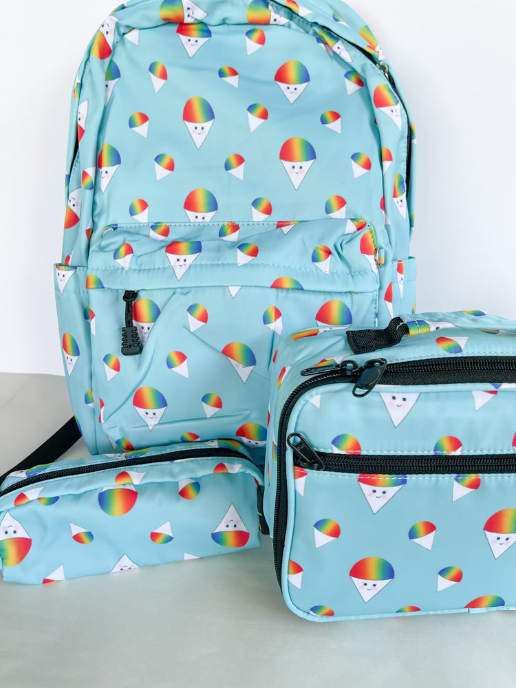 Shave ice backpack, lunchbox, and pencil case combo